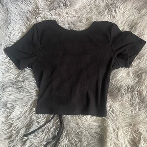 Black Ribbed Short-Sleeve Crop Top